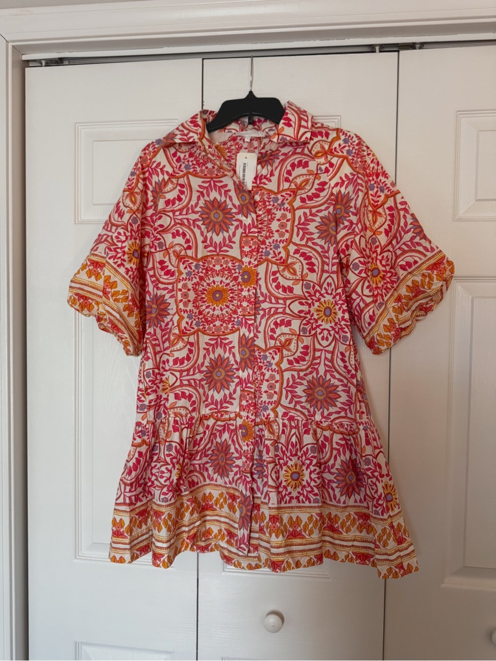 Olivaceous Pink and Orange Floral Button-Front dress